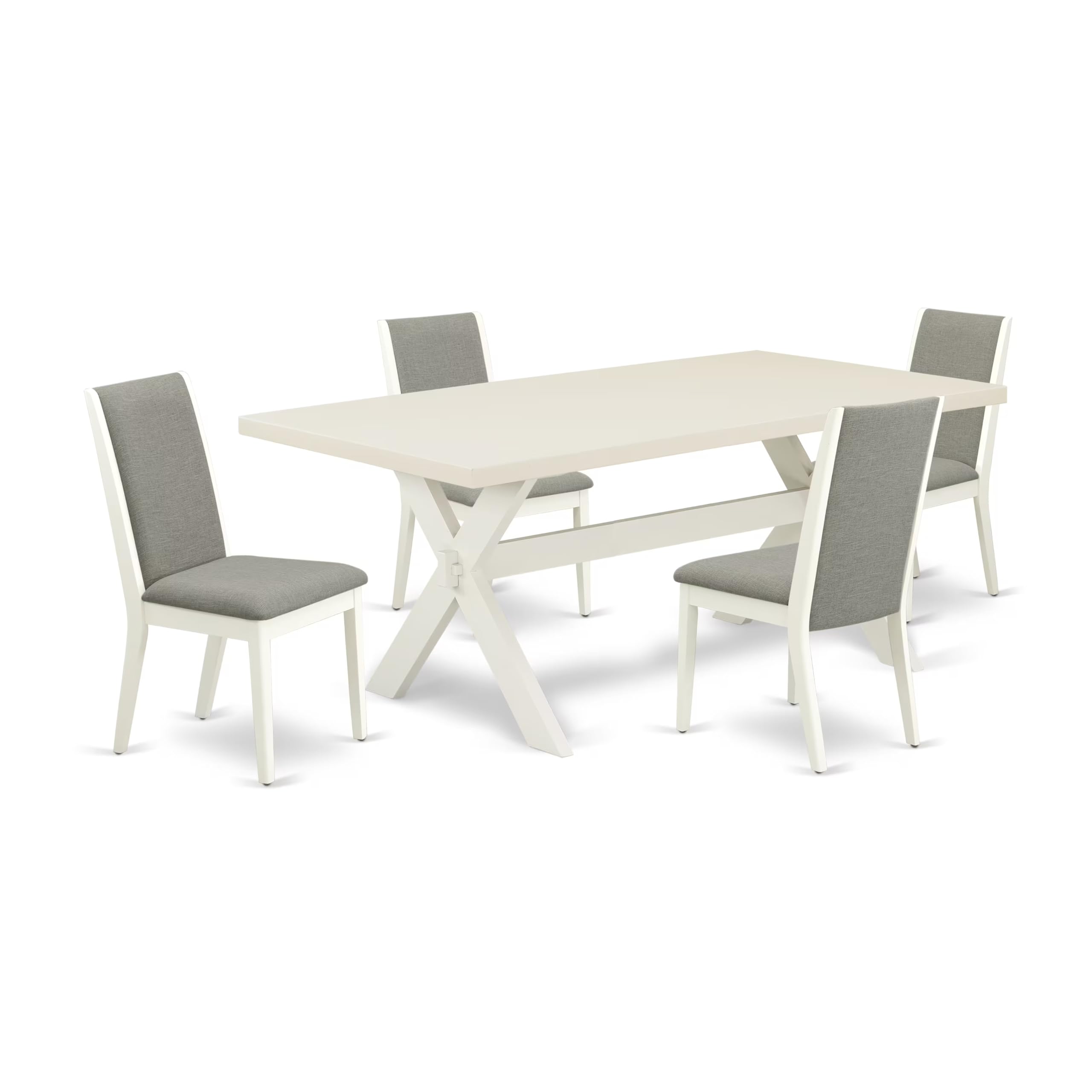 East West Furniture X027La206-5 5 Piece Kitchen Table & Chairs Set Includes A Rectangle Dining Room Table With X-Legs And 4 Shitake Linen Fabric Parsons Chairs, 40X72 Inch, Multi-Color